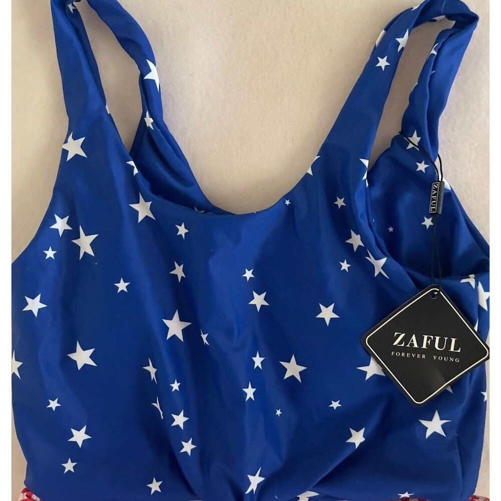 ZAFUL FOREVER YOUNG Bikini Set Red/White Blue Patriotic Women’s SZ 4 Swimwear - Picture 5 of 11
